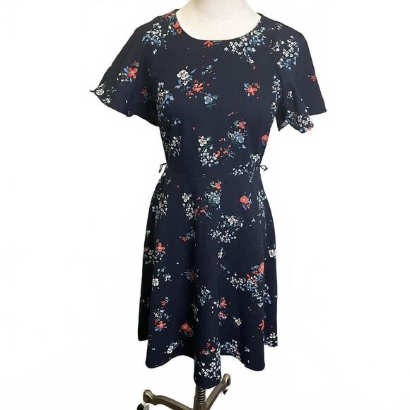 Banana Republic Women's Size 0 Navy Blue Floral Fit and Flare Mini Dress - Picture 1 of 12